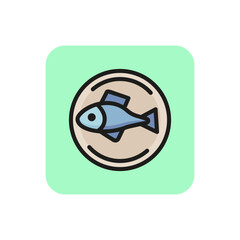 Line icon of top view of fish on tray. Fish dish, fresh seafood, meal. Dish concept. For topics like food, menu, restaurant