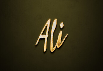 Old gold text effect of Arabic name Ali with 3D glossy style Mockup	