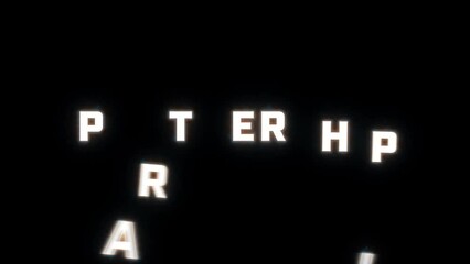 4K text reveal of the word "partnership" on a black background. The letters rise up letter by letter and are then surrounded by a subtle neon glow with animation behind, ending with a fade to black.