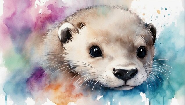 watercolor painting of a bright baby otter