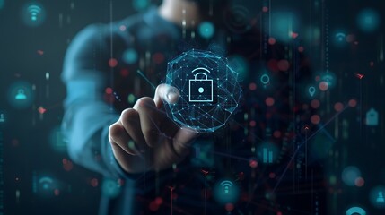Man Holding Digital Symbol Showing Security Concept, Man, holding, digital symbol, security concept