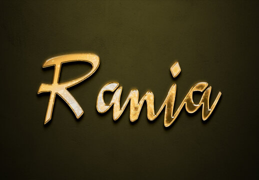 Old gold text effect of Arabic name Rania with 3D glossy style Mockup	