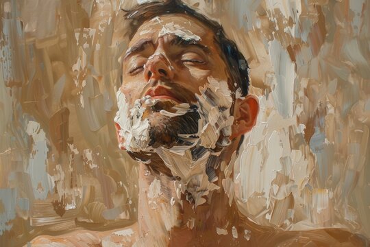 A man with a white beard is shown in a painting