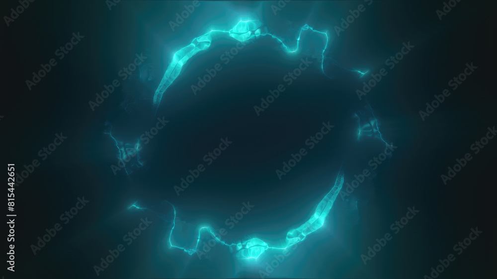Poster green swirling circle frame of multicolored lines of energy particles. abstract background