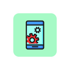 Mobile phone settings line icon. Gear, smartphone, setup. Digital electronics concept. Can be used for topics like phone repair, service, maintenance.
