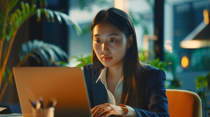 Businesswoman oversees project tasks and deadlines, using project management software on her laptop to stay organized.