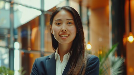 Businesswoman participates in a team-building activity, shaking hands with colleagues to foster camaraderie and teamwork.