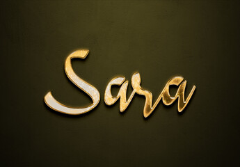 Old gold text effect of Arabic name Sara with 3D glossy style Mockup	