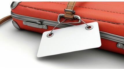  Two pieces of luggage – one red, the other white – each sporting a white tag suspended from their respective sides - Powered by Adobe