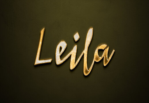 Old gold text effect of Arabic name Leila with 3D glossy style Mockup	