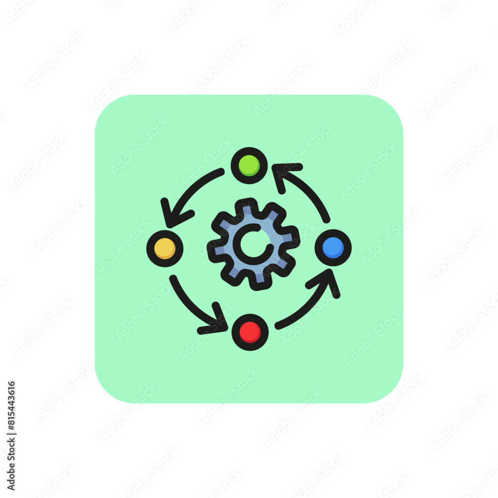 Poster rotating line icon. gear, reprocessing, cycle. processing concept. can be used for topics like recyc