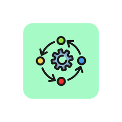 Rotating line icon. Gear, reprocessing, cycle. Processing concept. Can be used for topics like recycling, work process, engineering