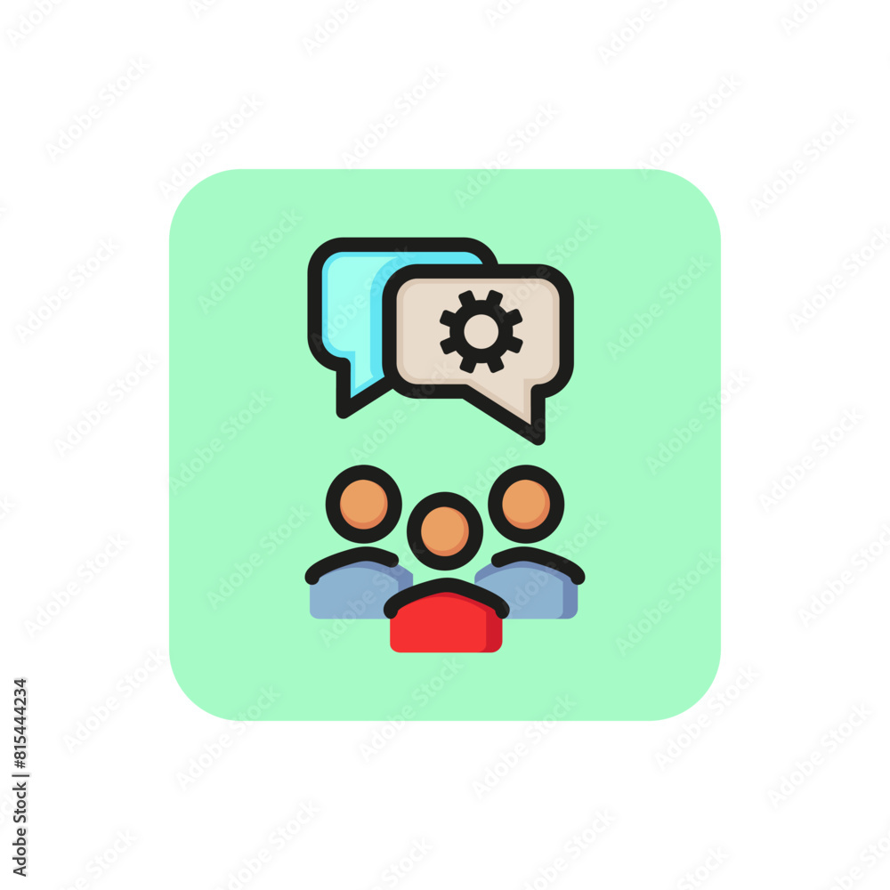 Poster technical conference line icon. group, speech bubble, gear. meeting concept. can be used for topics 