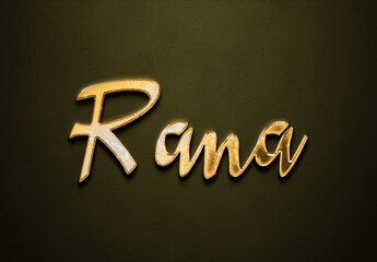 Old gold text effect of Arabic name Rana with 3D glossy style Mockup	