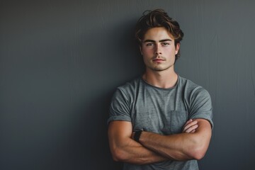 Fototapeta premium Man in Gray T-Shirt. Generative AI.