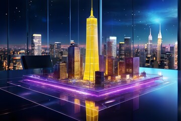 Fototapeta premium skyscraper hologram projection as a architecture three dimensional model