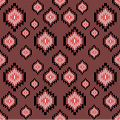 Geometric ethnic oriental seamless pattern traditional Design for background, carpet, wallpaper, clothing, wrapping, Batik, fabric, vector, illustration, boho embroidery style.