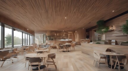 Empty modern cafe with no people with plenty of natural light. generative.ai