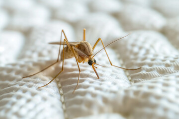 Mosquito on a white mattress, macro