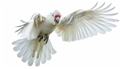 A white bird with red beak flying in the air. - Powered by Adobe