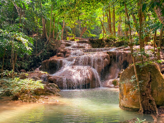 Waterfall on a river in the tropical forest of Thailand