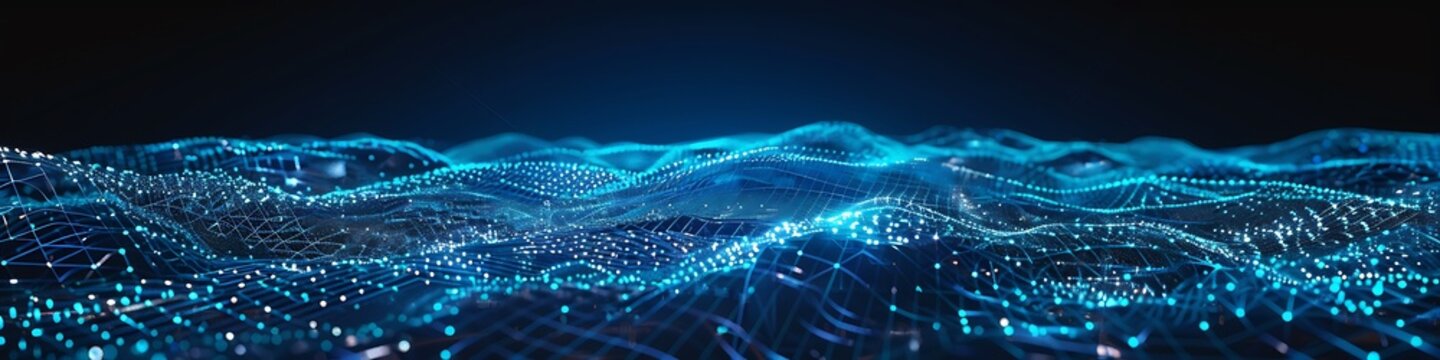 A sprawling digital mesh where each node is a burst of radiant blue