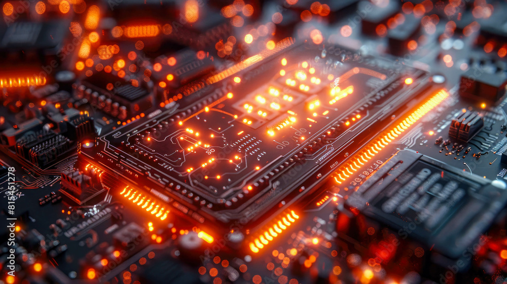Poster abstract glowing 5g digital high tech close up of mainboard electronic computer backgroun