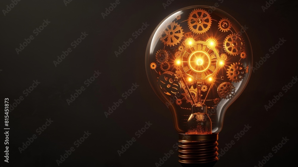 Wall mural creativity and design: a 3d vector illustration of a lightbulb with gears and cogs inside