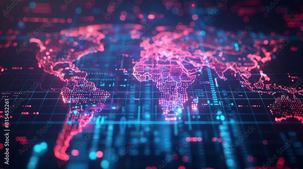 Poster digital world map: a 3d vector illustration of a digital world map with digital effects