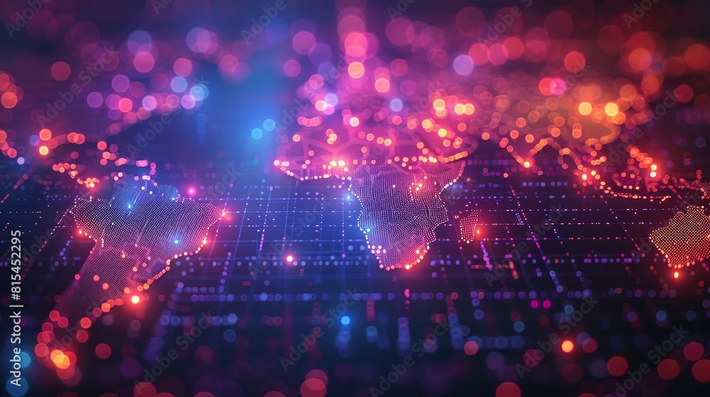 Aufkleber digital world map: a 3d vector illustration of a digital world map with glowing dots representing ma