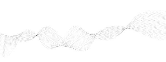 Flowing wave dot particles halftone pattern black gradient curve shape isolated on transparent background. Digital future technology concept, science, banner, business, music. Vector illustration.