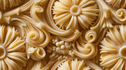 An exquisite and intricate pasta art piece, made entirely from scratch with the finest ingredients. The perfect centerpiece for any special occasion.
