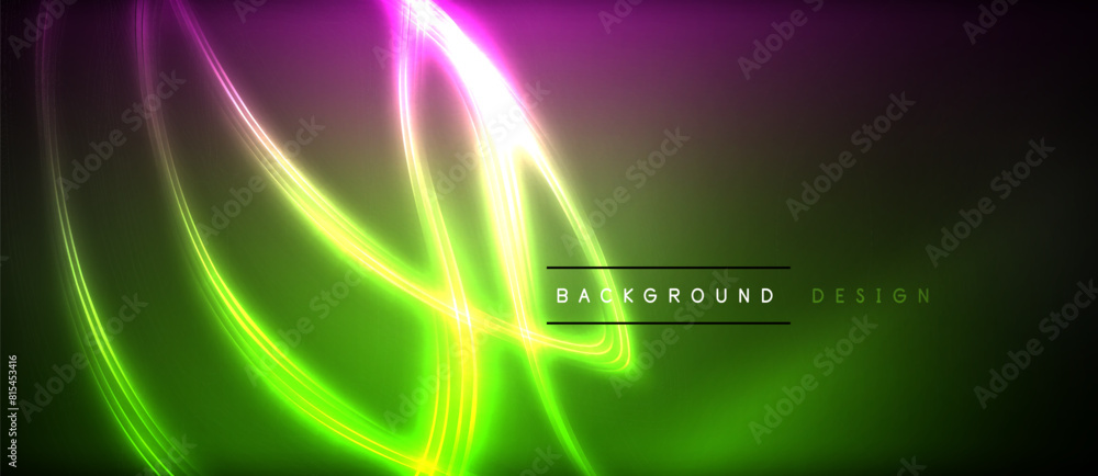 Poster electric blue and magenta neon waves light up the sky against a dark background, creating a visually