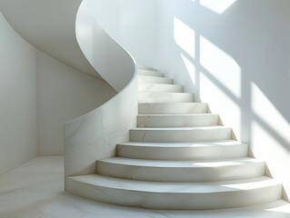 A white staircase with a sun shining on it