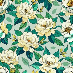 Seamless pattern of nostalgic gardenias exuding their sweet fragrance, Generative AI
