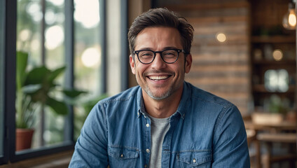 Portrait of a happy smiling young man wearing glasses