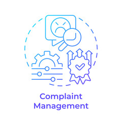 Complaint management blue gradient concept icon. Customer service, quality standards. Round shape line illustration. Abstract idea. Graphic design. Easy to use in infographic, presentation