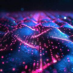 Abstract glowing pink and blue wave of light particles