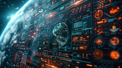 Obraz premium AI providing realtime translation for international rescue teams top view Rescue translation AI futuristic tone Analogous Color Scheme