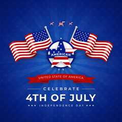 Vector realistic 4th of July with flag - Independence Day