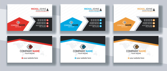 Creative modern clean corporate double-side business card template, personal visiting card, vector illustration, professional simple identity blue, red, white and black elegant visiting card.