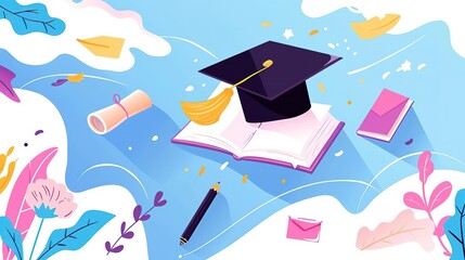 Create a modern and dynamic illustration of a graduation ceremony