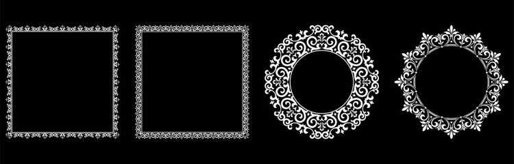 Set of decorative frames Elegant vector element for design in Eastern style, place for text. Floral black and white borders. Lace illustration for invitations and greeting cards.
