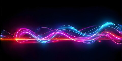 Naklejka premium neon futuristic light streams in motion on black background