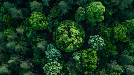 Aerial top view green forest with earth Green planet in your hands Save Earth Texture of forest view from above ecosystem and healthy environment : Generative AI