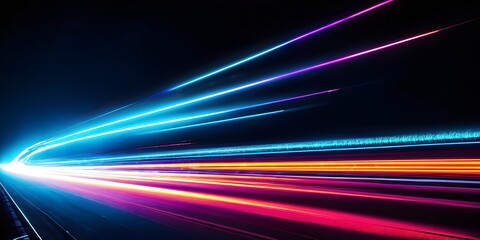 neon futuristic light streams in motion on black background