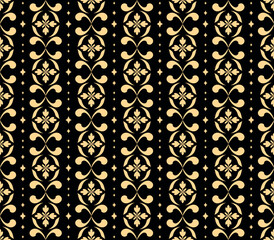 Flower geometric pattern. Seamless vector background. Golden and black ornament. Ornament for fabric, wallpaper, packaging. Decorative print