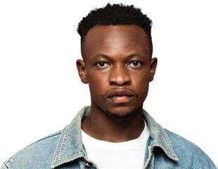 Obraz premium Young handsome African man face looking at camera PNG file no background 