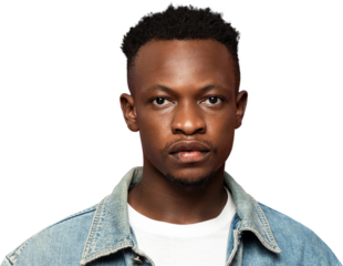 Young handsome African man face looking at camera PNG file no background 