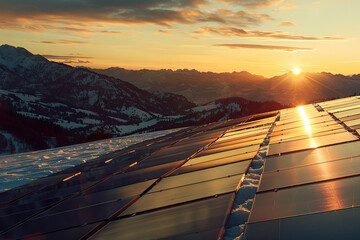 Fototapeta premium Generative ai on theme of solar cell panels in a photovoltaic power plant, eco renewable power